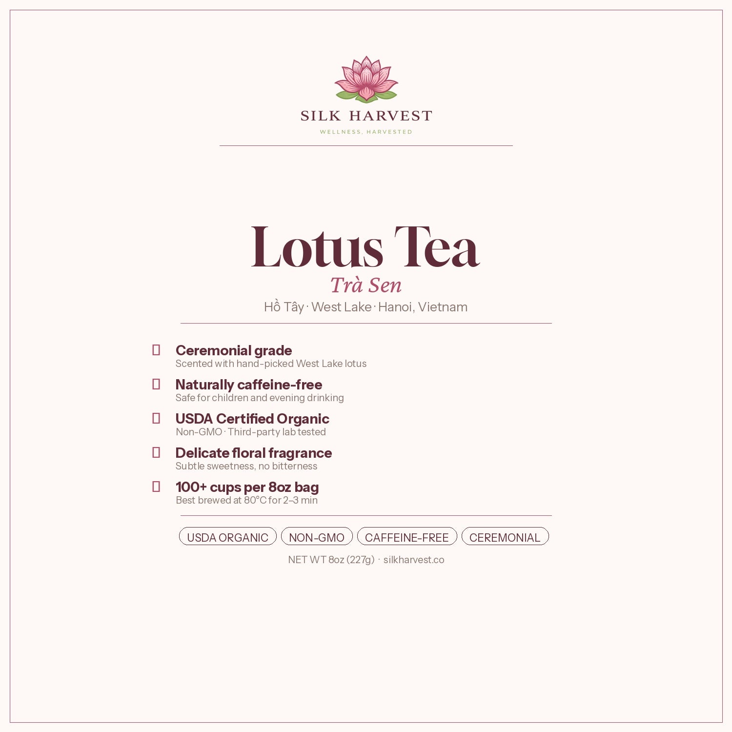 Lotus Tea — Lotus Tea — Ceremonial Grade · USDA Organic · Hanoi, Vietnam