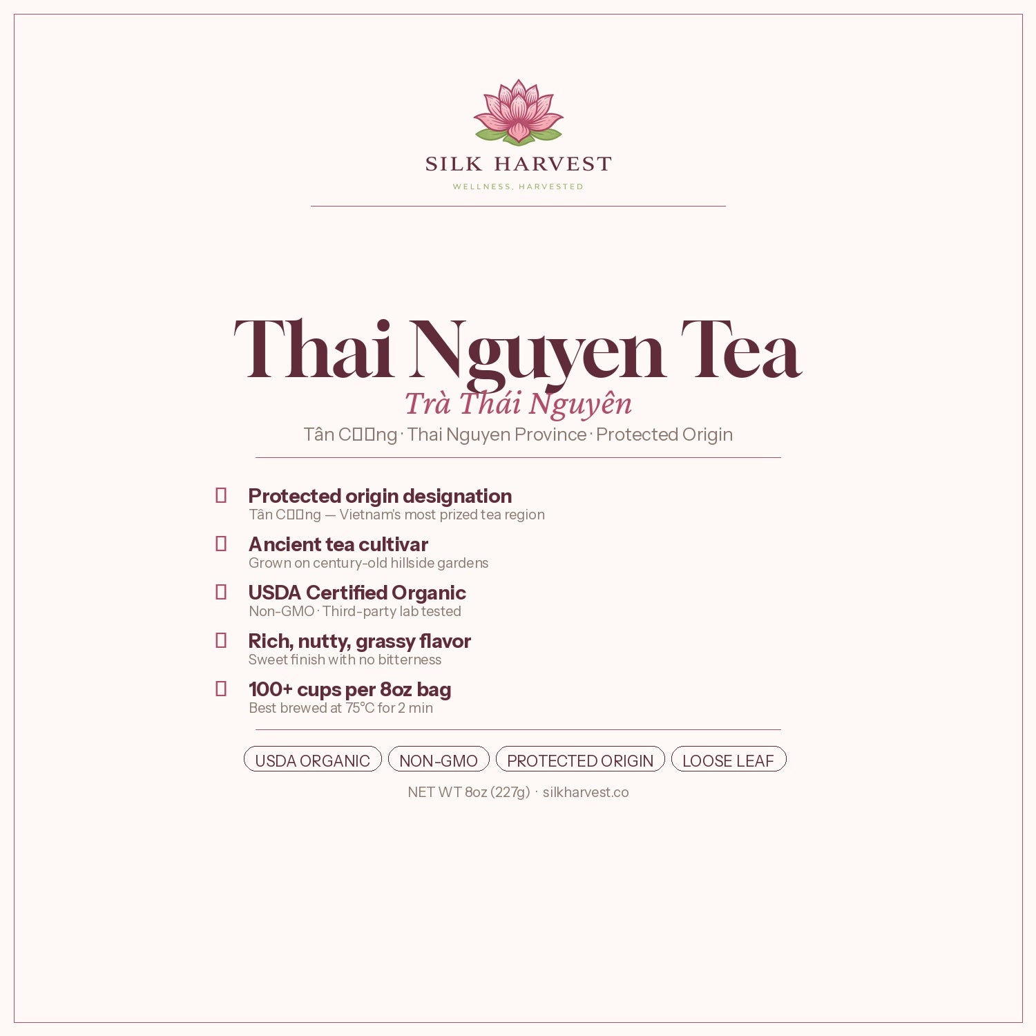 Thai Nguyen Green Tea — Loose Leaf · USDA Organic · Protected Origin, Vietnam